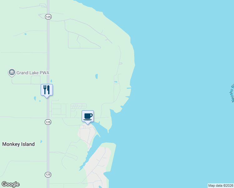 map of restaurants, bars, coffee shops, grocery stores, and more near 27760 South 563 Road in Monkey Island