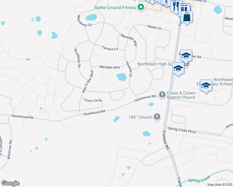 map of restaurants, bars, coffee shops, grocery stores, and more near 1358 Jenny Lane in Clarksville