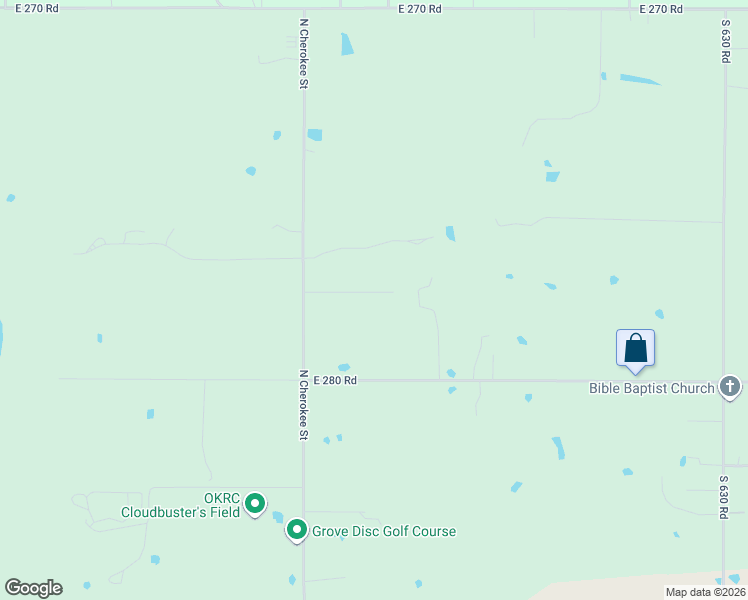 map of restaurants, bars, coffee shops, grocery stores, and more near 62121 East 278 Road in Grove