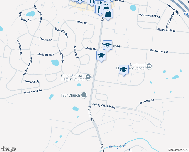 map of restaurants, bars, coffee shops, grocery stores, and more near 3701 Trenton Road in Clarksville