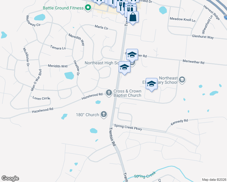 map of restaurants, bars, coffee shops, grocery stores, and more near 1201 Hazelwood Road in Clarksville