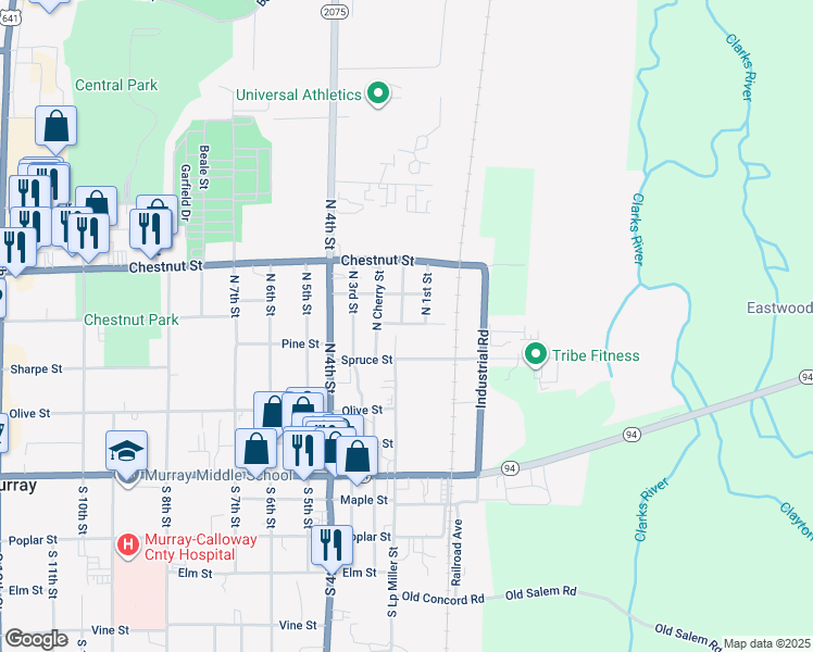 map of restaurants, bars, coffee shops, grocery stores, and more near 209 Pine Street in Murray