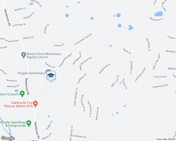 map of restaurants, bars, coffee shops, grocery stores, and more near 1273 Apple Blossom Court in Clarksville