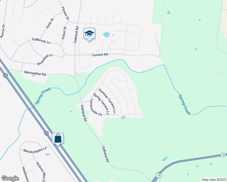 map of restaurants, bars, coffee shops, grocery stores, and more near 252 Autumn Terrace Lane in Clarksville
