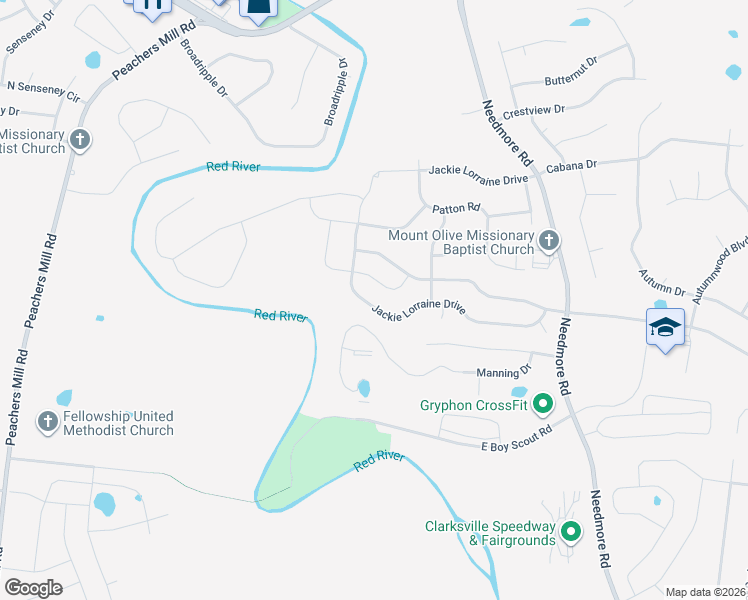 map of restaurants, bars, coffee shops, grocery stores, and more near 2006 Jackie Lorraine Drive in Clarksville