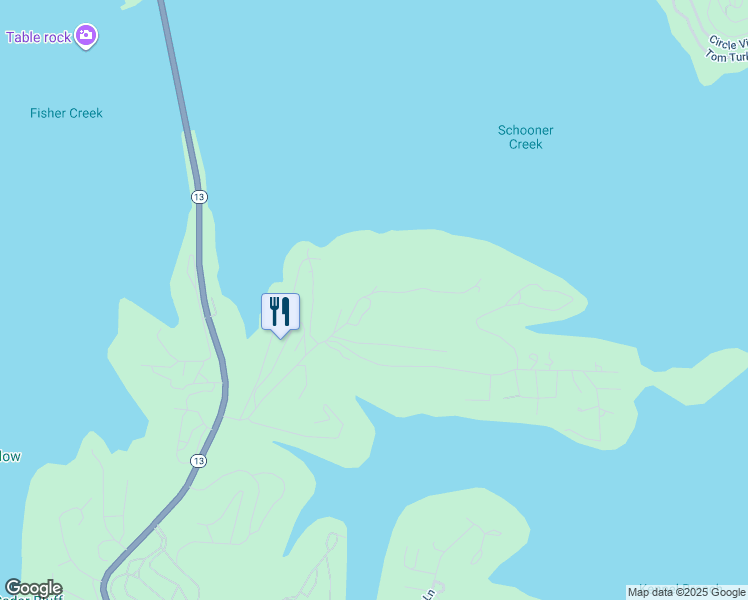 map of restaurants, bars, coffee shops, grocery stores, and more near 62 Silverbridge Lane in Kimberling City