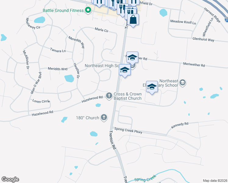 map of restaurants, bars, coffee shops, grocery stores, and more near 1201 Hazelwood Road in Clarksville