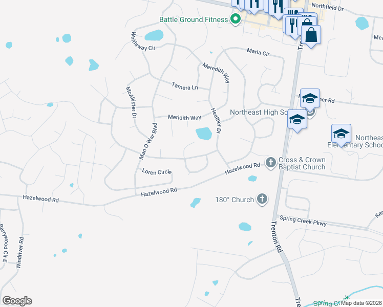 map of restaurants, bars, coffee shops, grocery stores, and more near 1358 Jenny Lane in Clarksville