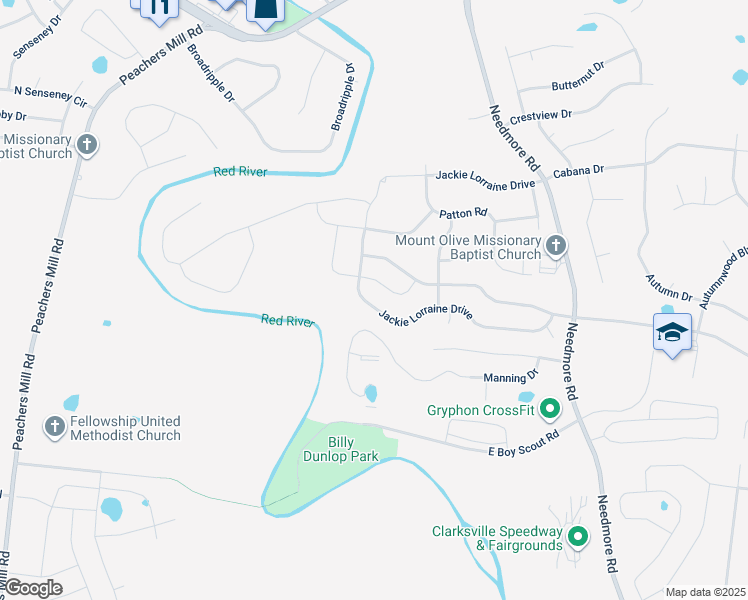map of restaurants, bars, coffee shops, grocery stores, and more near 1987 Jackie Lorraine Drive in Clarksville