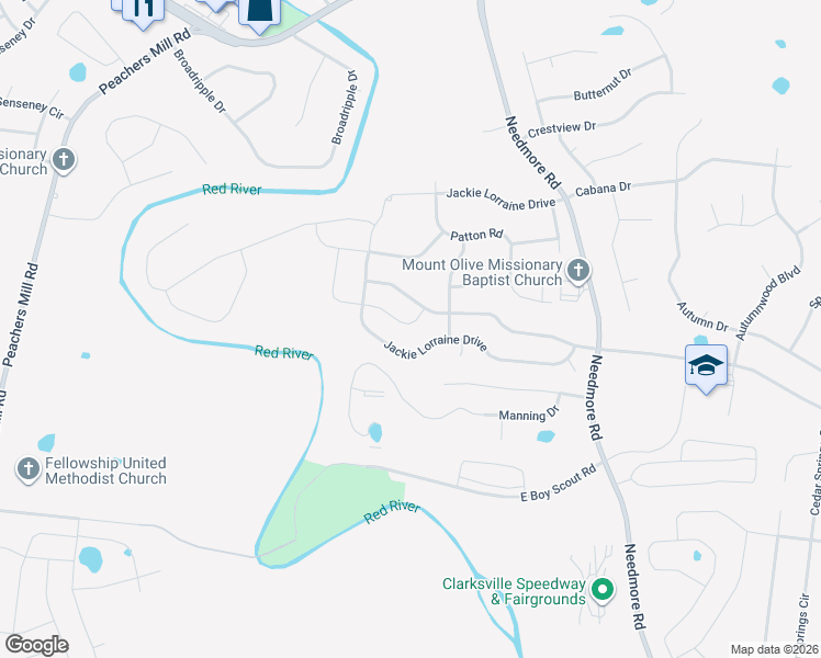 map of restaurants, bars, coffee shops, grocery stores, and more near 1012 Spicer Drive in Clarksville