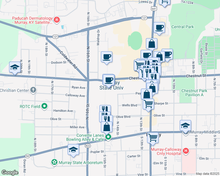 map of restaurants, bars, coffee shops, grocery stores, and more near Cs-1075 in Murray