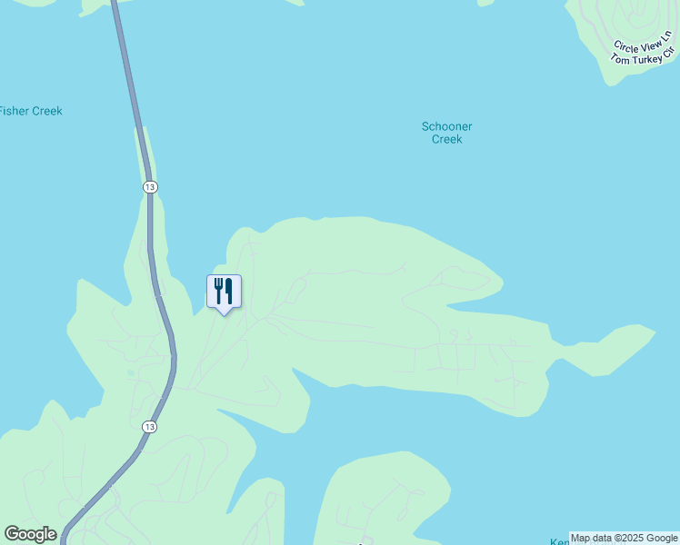 map of restaurants, bars, coffee shops, grocery stores, and more near East in Kimberling City