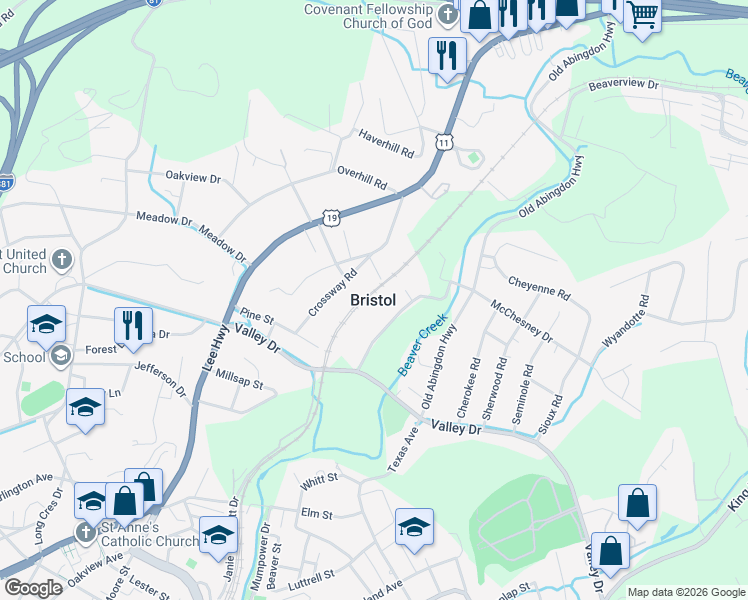 map of restaurants, bars, coffee shops, grocery stores, and more near 120 Hope Lane in Bristol
