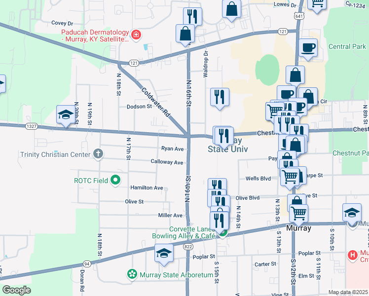 map of restaurants, bars, coffee shops, grocery stores, and more near 607 North 16th Street in Murray