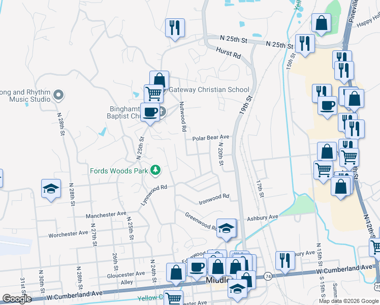 map of restaurants, bars, coffee shops, grocery stores, and more near 219 Nutwood Road in Middlesboro