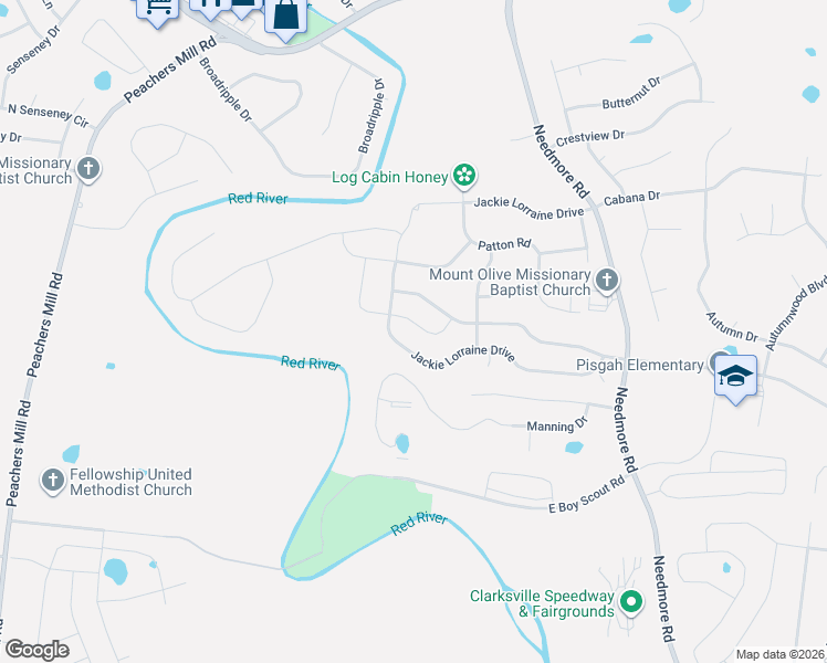 map of restaurants, bars, coffee shops, grocery stores, and more near 2006 Jackie Lorraine Drive in Clarksville