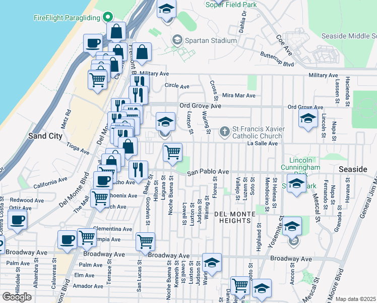 map of restaurants, bars, coffee shops, grocery stores, and more near 1868 Lowell Street in Seaside