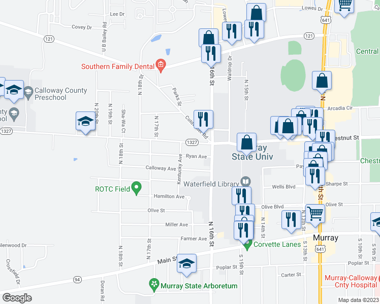 map of restaurants, bars, coffee shops, grocery stores, and more near 1610 Ryan Avenue in Murray