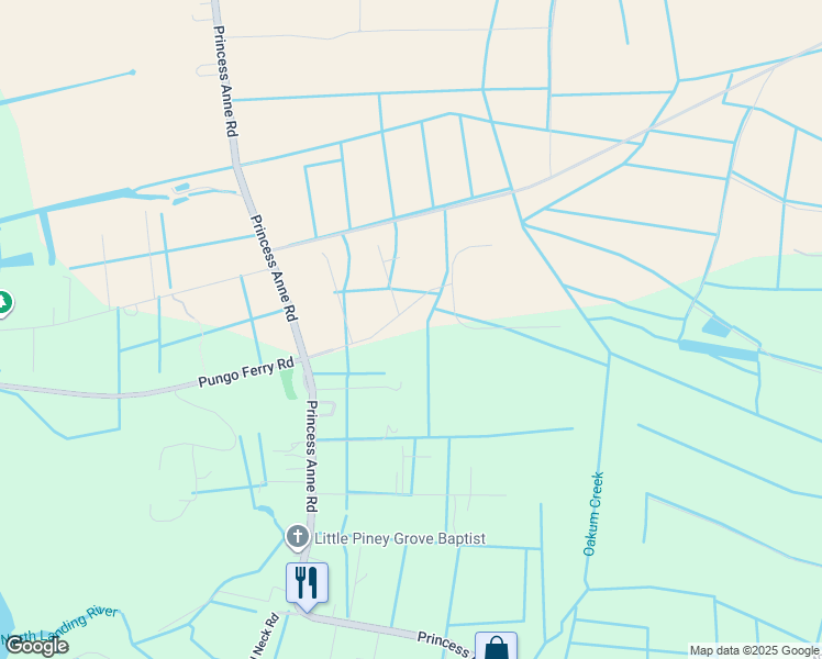 map of restaurants, bars, coffee shops, grocery stores, and more near 2025 Williams Farm Road in Virginia Beach