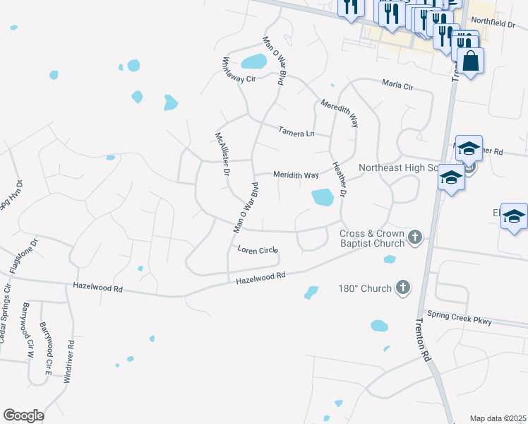 map of restaurants, bars, coffee shops, grocery stores, and more near 1333 Jenny Court in Clarksville