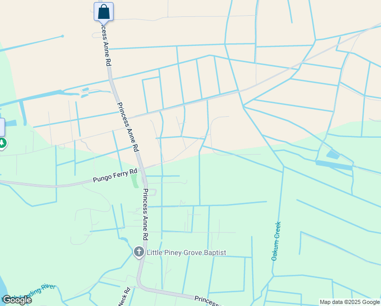 map of restaurants, bars, coffee shops, grocery stores, and more near 2025 Williams Farm Road in Virginia Beach