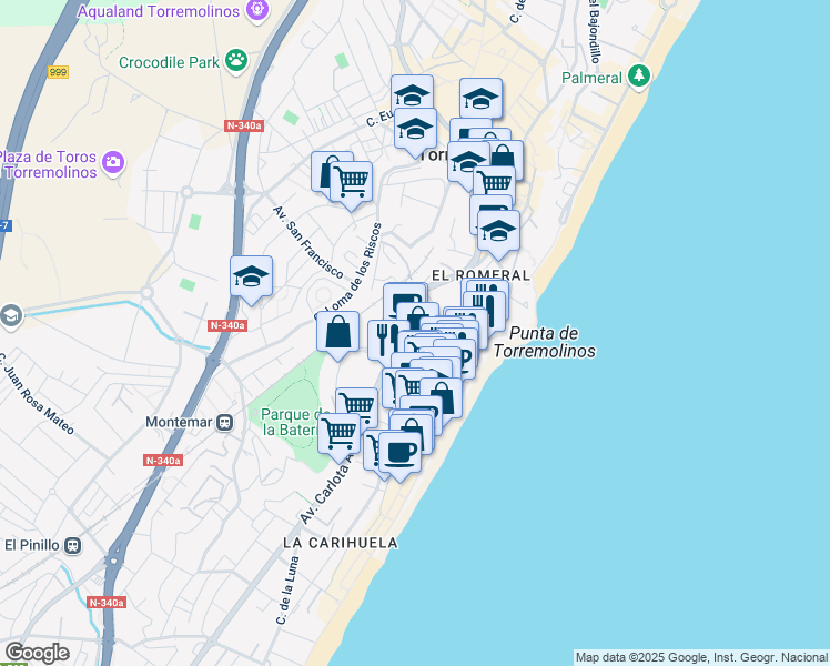map of restaurants, bars, coffee shops, grocery stores, and more near 5 Calle Huerta del Rincón in Torremolinos