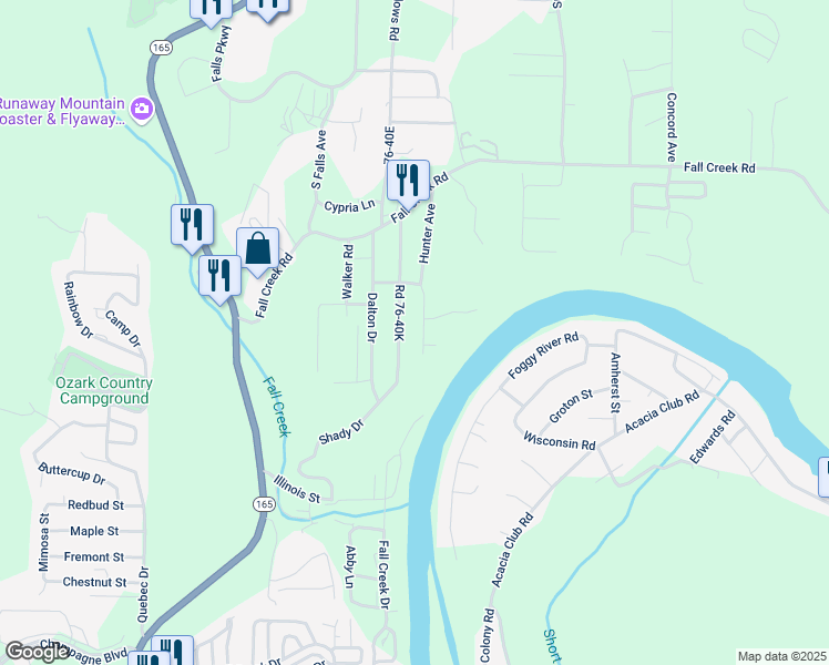 map of restaurants, bars, coffee shops, grocery stores, and more near 430 Hunter Avenue in Branson