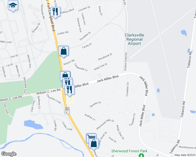 map of restaurants, bars, coffee shops, grocery stores, and more near 162 Condor Court in Clarksville