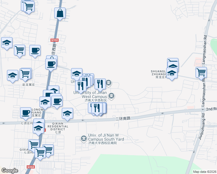 map of restaurants, bars, coffee shops, grocery stores, and more near in Jinan