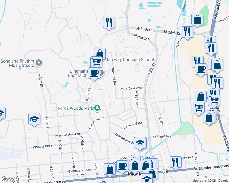 map of restaurants, bars, coffee shops, grocery stores, and more near 219 Nutwood Road in Middlesboro