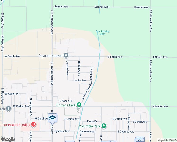 map of restaurants, bars, coffee shops, grocery stores, and more near 690 Cambridge Drive in Reedley