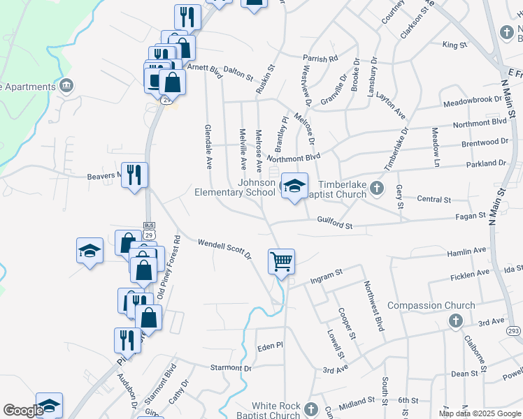 map of restaurants, bars, coffee shops, grocery stores, and more near 680 Arnett Boulevard in Danville