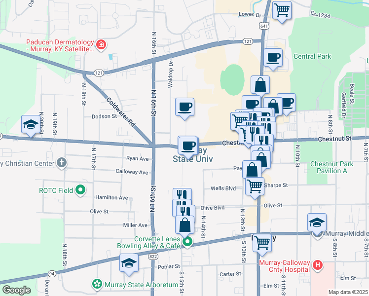 map of restaurants, bars, coffee shops, grocery stores, and more near in Murray