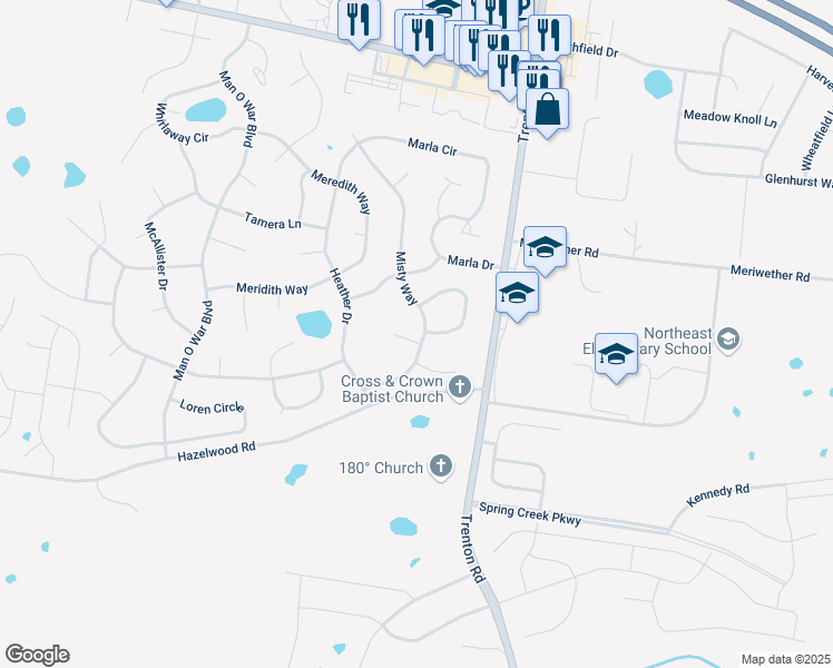 map of restaurants, bars, coffee shops, grocery stores, and more near 3719 Misty Way in Clarksville