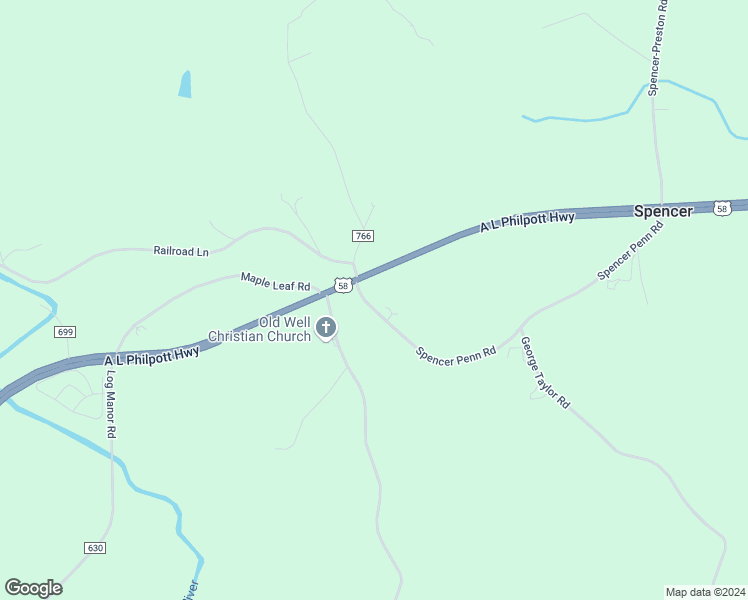 map of restaurants, bars, coffee shops, grocery stores, and more near 876 Spencer Penn Road in Spencer
