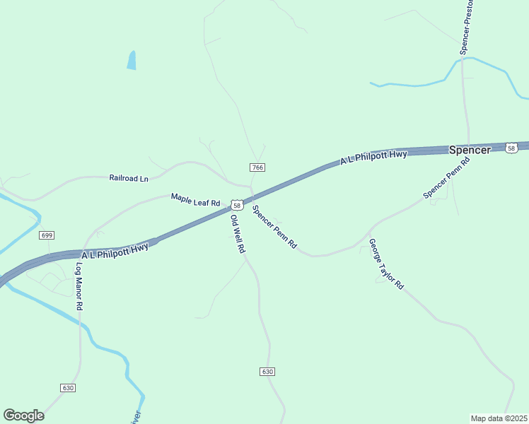 map of restaurants, bars, coffee shops, grocery stores, and more near 876 Spencer Penn Road in Spencer