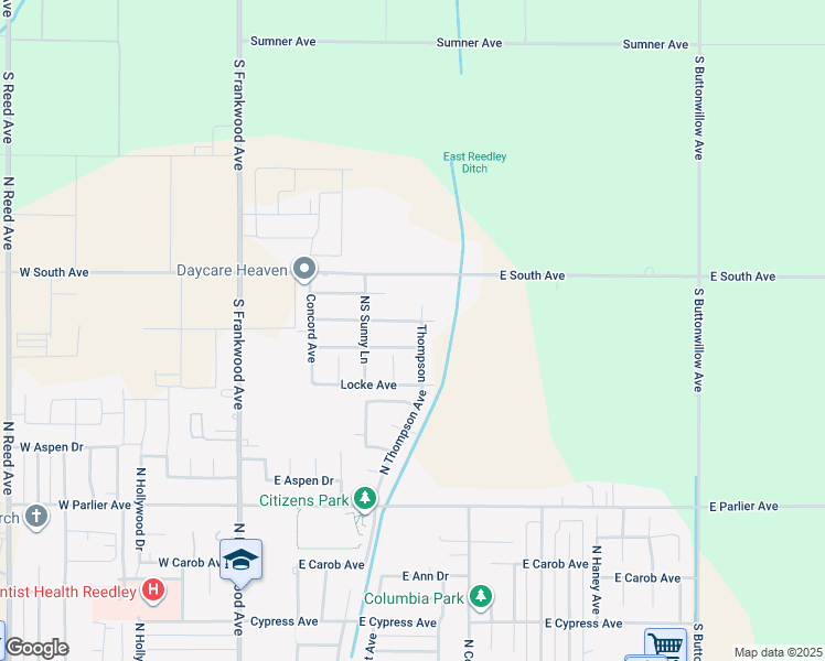 map of restaurants, bars, coffee shops, grocery stores, and more near 690 Cambridge Drive in Reedley