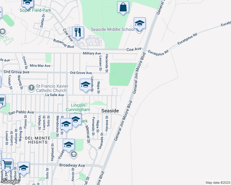 map of restaurants, bars, coffee shops, grocery stores, and more near 4 Primrose Circle in Seaside