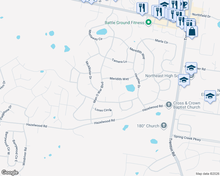 map of restaurants, bars, coffee shops, grocery stores, and more near 3740 Cave Mill Court in Clarksville