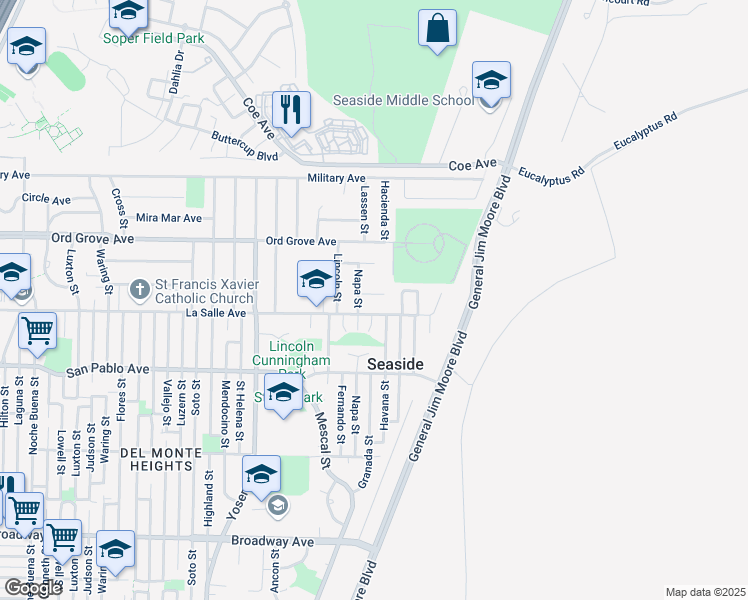 map of restaurants, bars, coffee shops, grocery stores, and more near 1870 Andrew Court in Seaside
