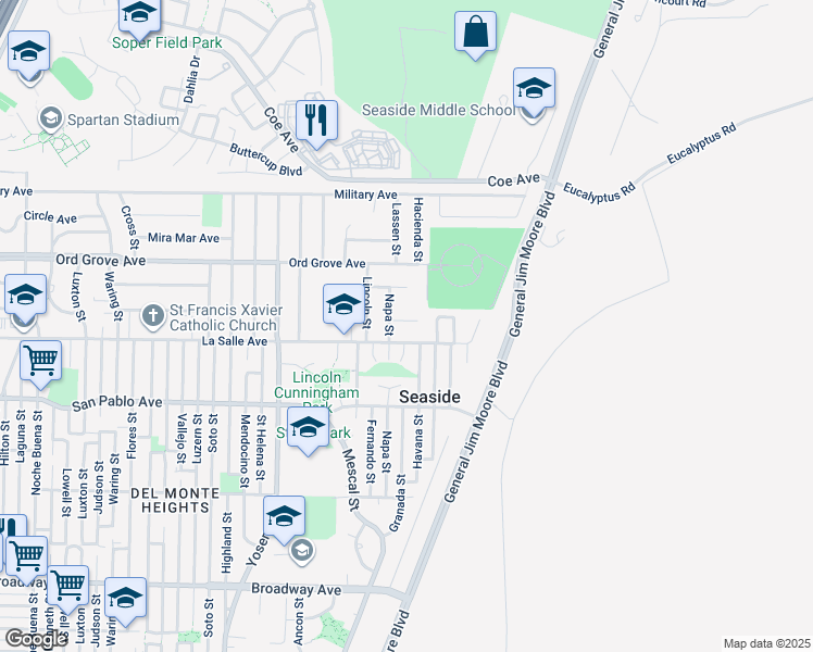 map of restaurants, bars, coffee shops, grocery stores, and more near 1870 Andrew Court in Seaside
