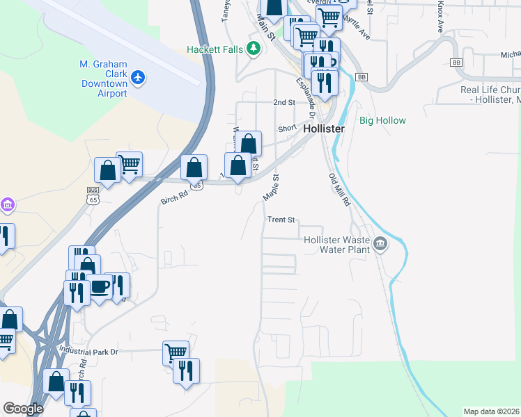 map of restaurants, bars, coffee shops, grocery stores, and more near 114 Trent Street in Hollister