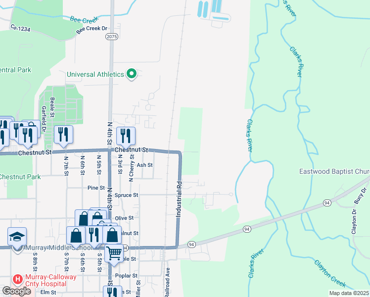 map of restaurants, bars, coffee shops, grocery stores, and more near 568 Industrial Road in Murray