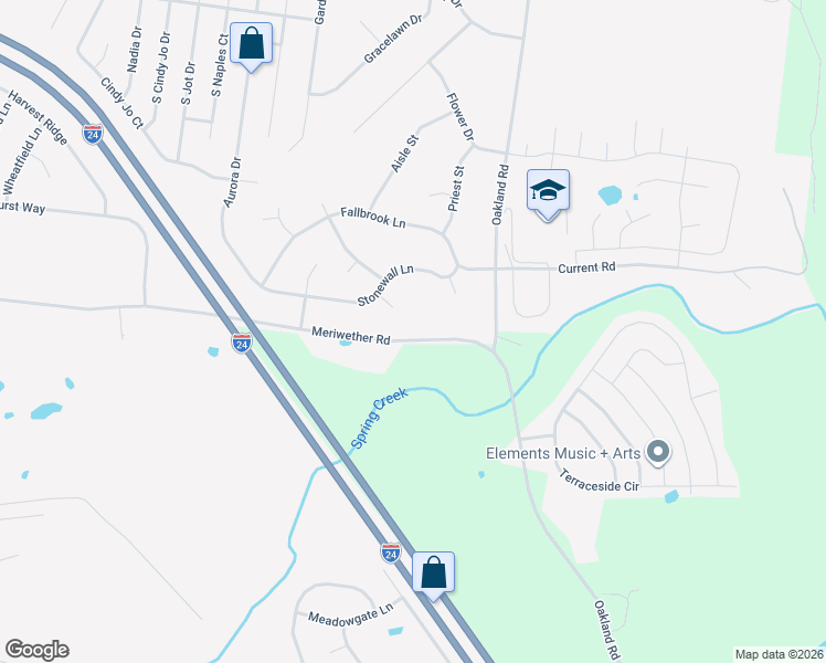 map of restaurants, bars, coffee shops, grocery stores, and more near 691 Meriwether Road in Clarksville