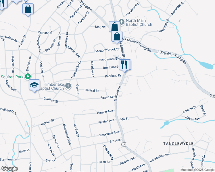 map of restaurants, bars, coffee shops, grocery stores, and more near 216 Kinzer Avenue in Danville