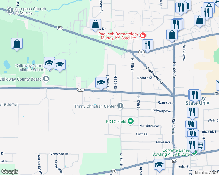map of restaurants, bars, coffee shops, grocery stores, and more near 802 North 20th Street in Murray