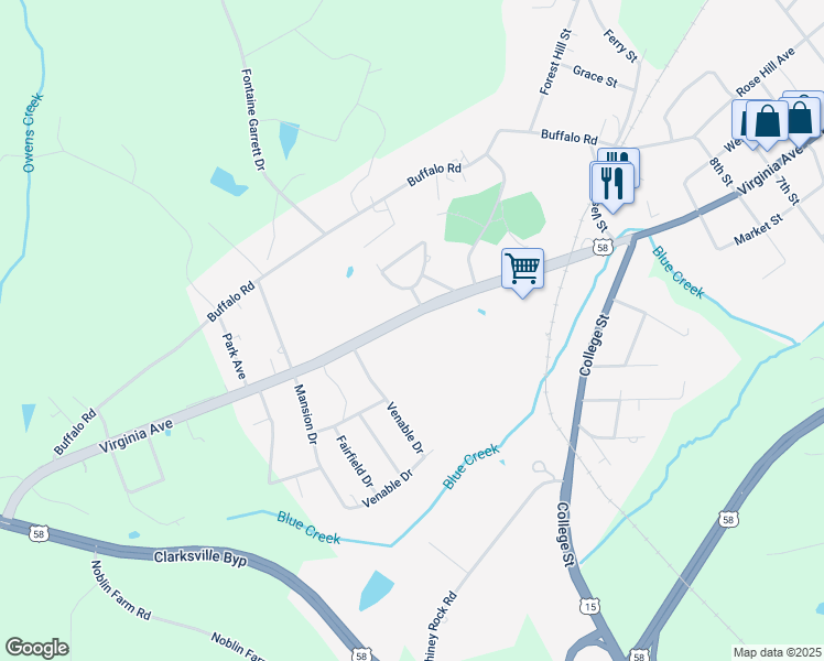 map of restaurants, bars, coffee shops, grocery stores, and more near 1032-1040 Virginia Avenue in Clarksville