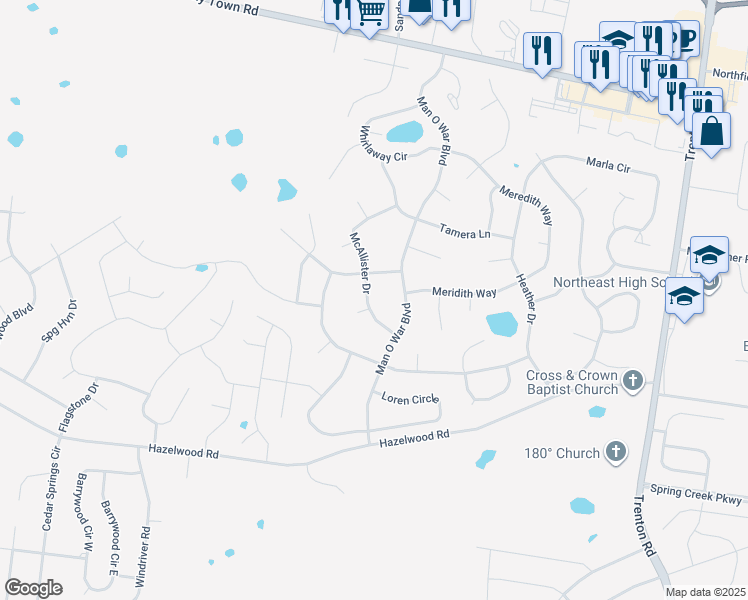 map of restaurants, bars, coffee shops, grocery stores, and more near 3793 McAllister Drive in Clarksville