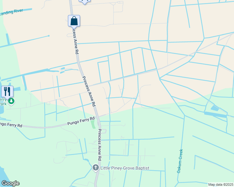 map of restaurants, bars, coffee shops, grocery stores, and more near 617 Spence Farm Court in Virginia Beach