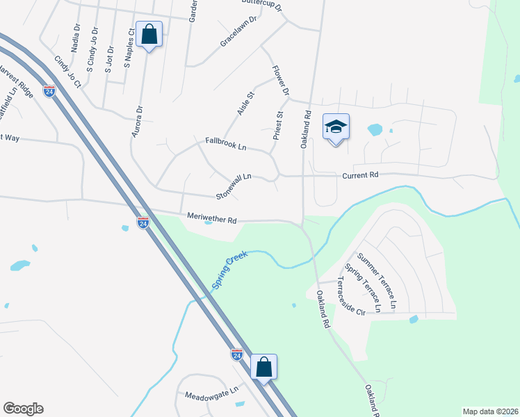 map of restaurants, bars, coffee shops, grocery stores, and more near 691 Meriwether Road in Clarksville